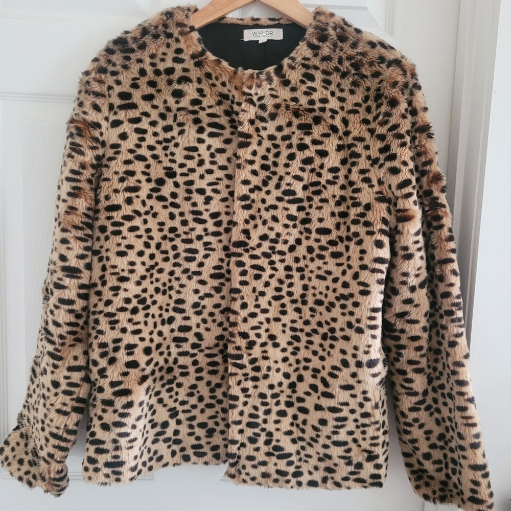 WYLDR Tan and Black Faux Fur Leopard Print Jacket